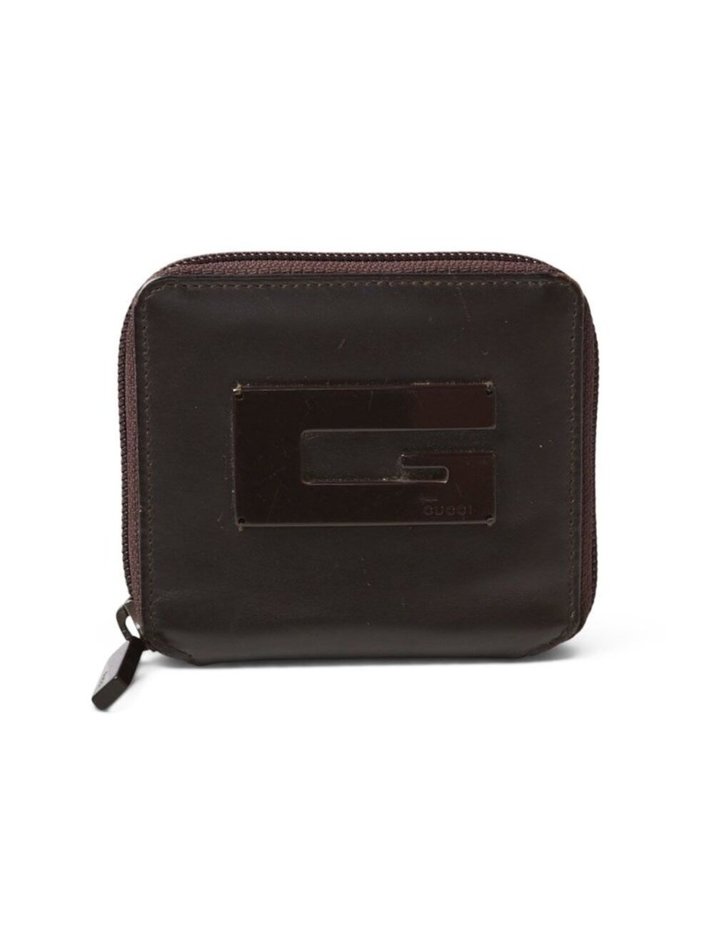Gucci Coin Purse Card Case Vintage Mini Wallet G Plate Calfskin Brown